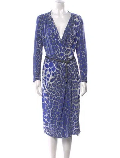 Pre-owned Blumarine Animal Print Midi Length Dress In Blue