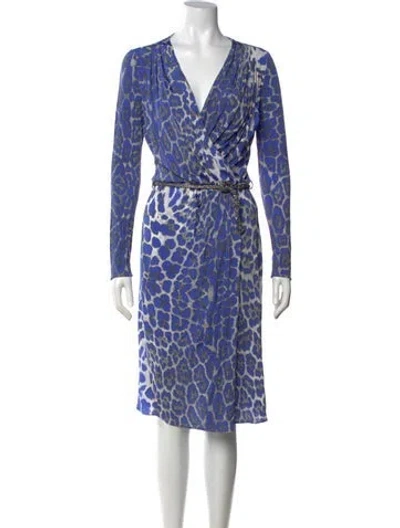 Pre-owned Blumarine Animal Print Midi Length Dress In Blue