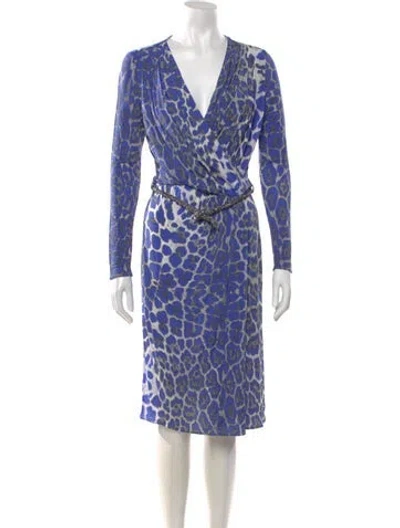 Pre-owned Blumarine Animal Print Midi Length Dress In Blue