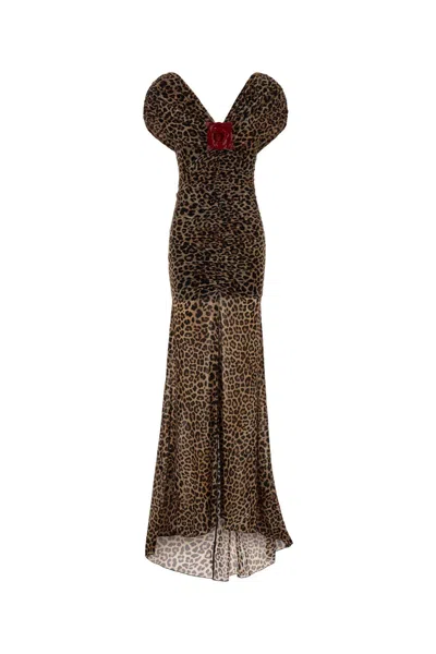 Blumarine Animal Print Printed T-shirt Long Dress In Brown