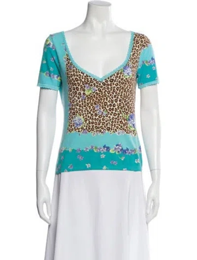 Pre-owned Blumarine Animal Print Square Neckline Top In Blue