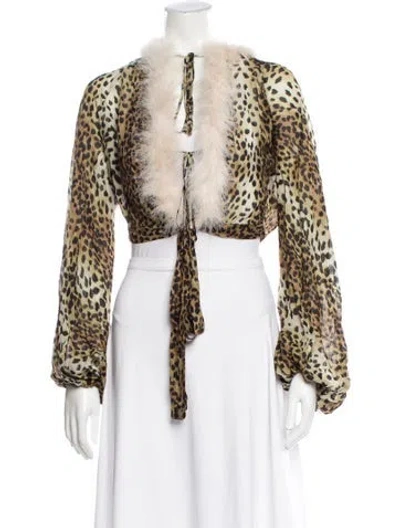 Pre-owned Blumarine Animal Print Tie Neck Crop Top In Multi