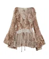 Blumarine Printed Chiffon Blouse In Nude