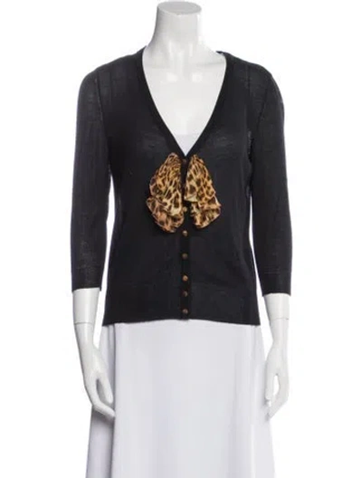 Pre-owned Blumarine Animal Print V-neck Sweater In Black