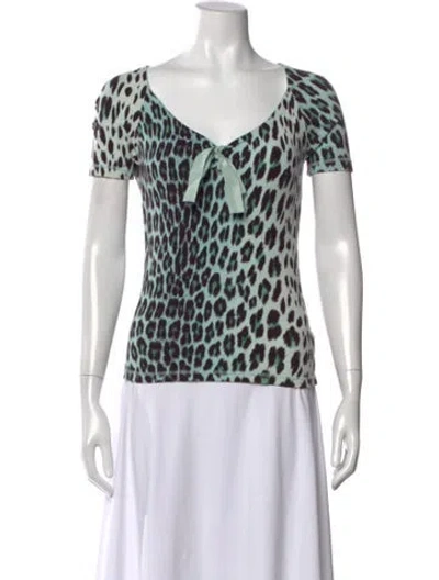 Pre-owned Blumarine Animal Print V-neck Top In Blue