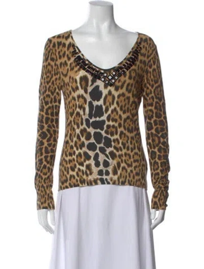 Pre-owned Blumarine Animal Print V-neck Top In Brown