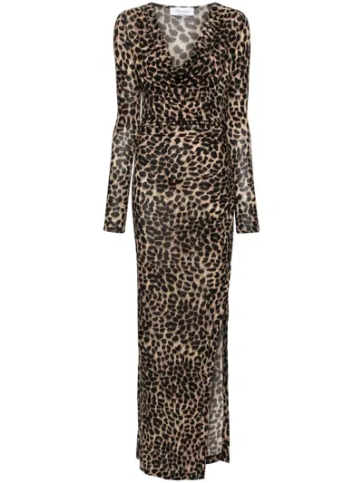 BLUMARINE ANIMALIER-PRINT VENTED MAXI DRESS