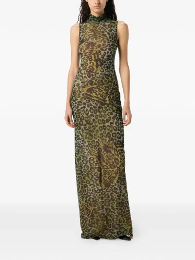 Blumarine Animal-print Maxi Dress In Green