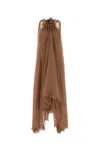 Blumarine Long Dress In Flowing Crepe Fabric In Brown