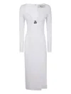 Blumarine V Neck Midi Crepe Double Dress In White