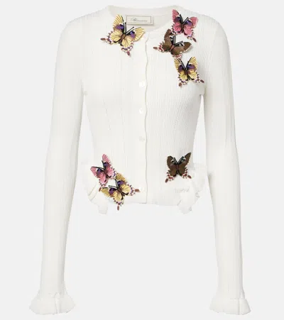 Blumarine Appliqué Pointelle Cardigan In White