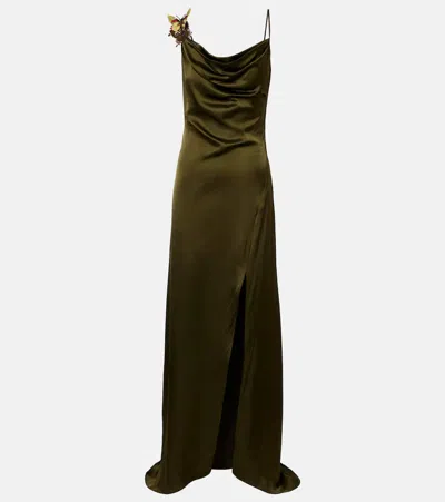 Blumarine Appliqué Satin Gown In Green
