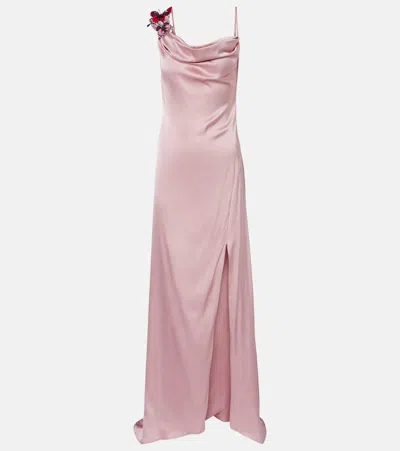 Blumarine Appliqué Satin Gown In Pink