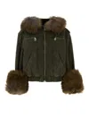 Blumarine Green Jacket With Removable Fur Details In Cotton Woman In Green