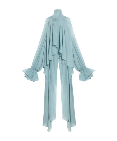 Blumarine Asymmetric Blouse In Georgette In Light Blue