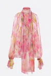 Blumarine Rose Printed Georgette Asymmetrical Shirt In Pink