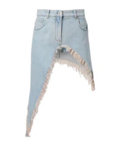 Blumarine Asymmetric Distressed Denim Miniskirt In Brown