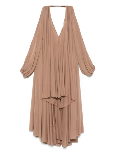 Blumarine Asymmetric Georgette Mini Dress In Brown