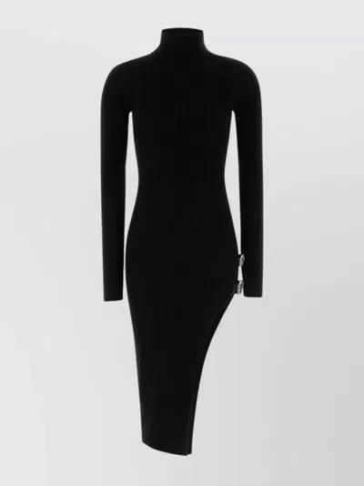 Blumarine Asymmetric Hem Long Sleeve Wool Dress In Black
