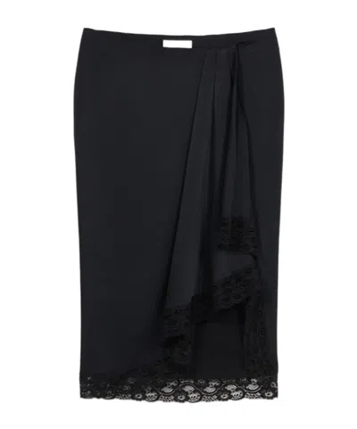 Blumarine Asymmetric Lace-detail Skirt In Black