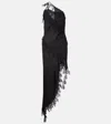 Blumarine Asymmetric Lace-trimmed Midi Dress In Black