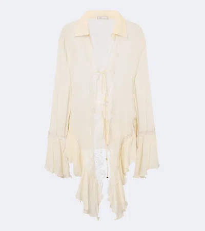 Blumarine Asymmetric Lace-trimmed Blouse In Neutral