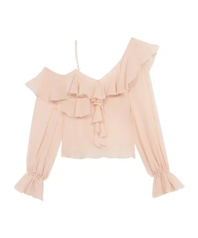 Blumarine Asymmetric-neck Silk Blouse In Nude