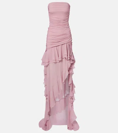 Blumarine Asymmetric Ruffled Georgette Gown In Pink