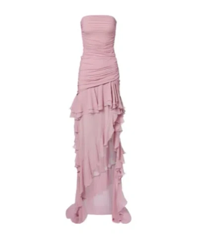 Blumarine Asymmetric Ruffled Georgette Gown In Purple