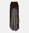 Blumarine Asymmetric Ruffled Printed Maxi Skirt In Brown