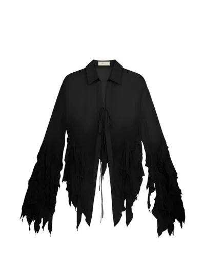 Blumarine Asymmetric Ruffled Shirt In Black