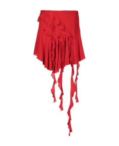 Blumarine Asymmetric Ruffled Skirt In Red