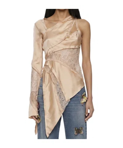 Blumarine Lace-detail Asymmetric Top In Pink