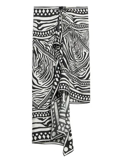 Blumarine Asymmetrical Foulard-print Skirt In Black