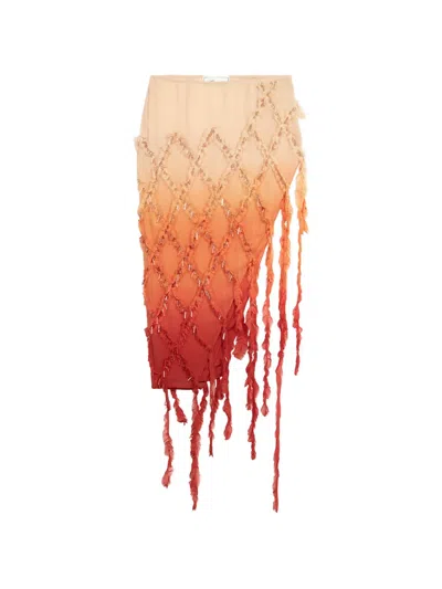 Blumarine Asymmetrical Fringed Skirt In Multi