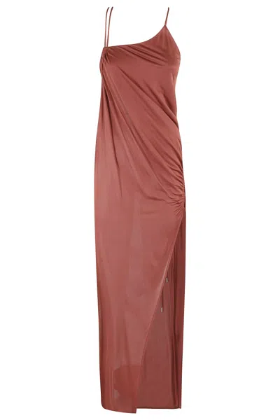 Blumarine Asymmetrical Jersey Crepe Dress In Sequoia