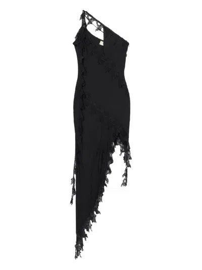 Blumarine Asymmetrical Lace-embellished Dress In Black