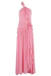 Blumarine Asymmetrical Silk Dress With Ruffled Detail In Pink