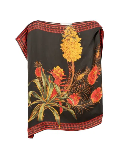 Blumarine Asymmetrical Viscose Twill Top In Multi