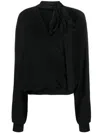 Blumarine Neck-tie Cotton Blouse In Black