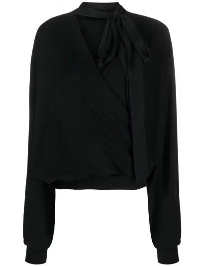 Blumarine Neck-tie Cotton Blouse In Black
