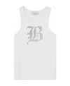 Blumarine Ribbed Tank Top With Rhinestoned Logo In White