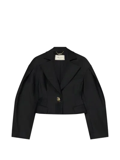 Blumarine Balloon-sleeve Cropped Jacket In Black