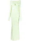 Blumarine Bardot-neckline Stretch Long Dress In Green