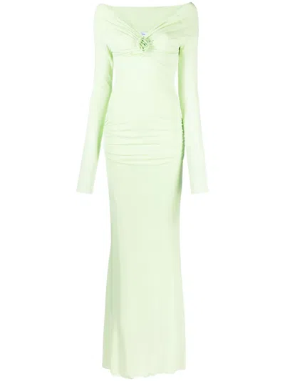 Blumarine Bardot-neckline Stretch Long Dress In Green