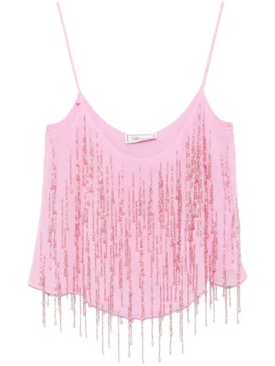 Blumarine Bead-embellished Georgette Top In Pink