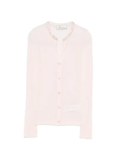 Blumarine Beaded Cardigan In Pink