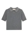 Blumarine Beaded-collar Polo Top In Gray