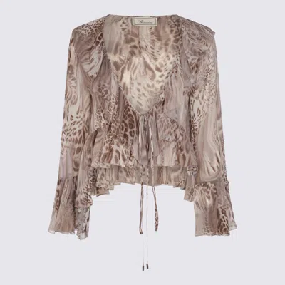BLUMARINE BLUMARINE BEIGE AND BROWN VISCOSE SHIRT