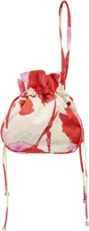 Blumarine Beige & Red Printed Satin Rhinestone Logo Pouch In F1083 Butter/rouge N